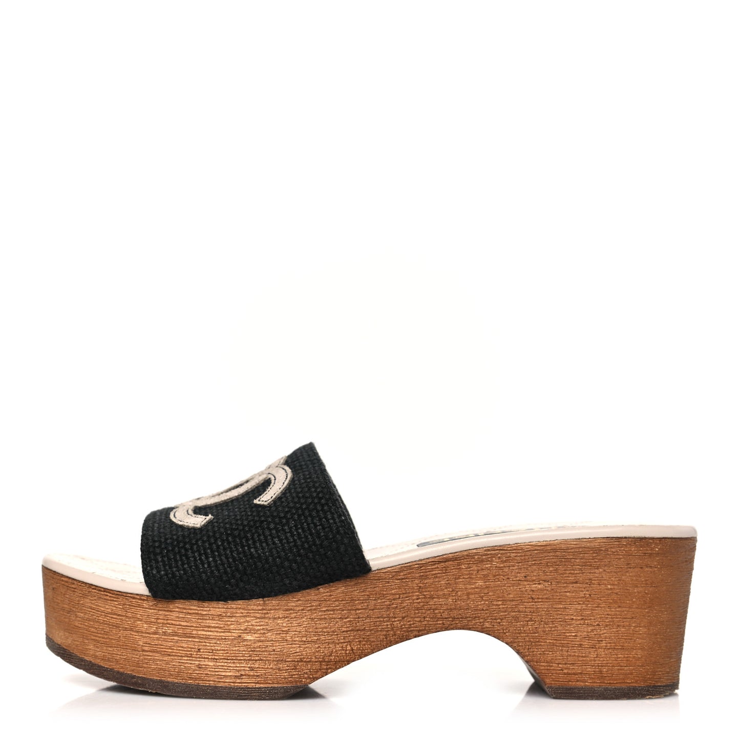Fabric Suede Calfskin Wooden CC Clogs  36 Black Light Grey