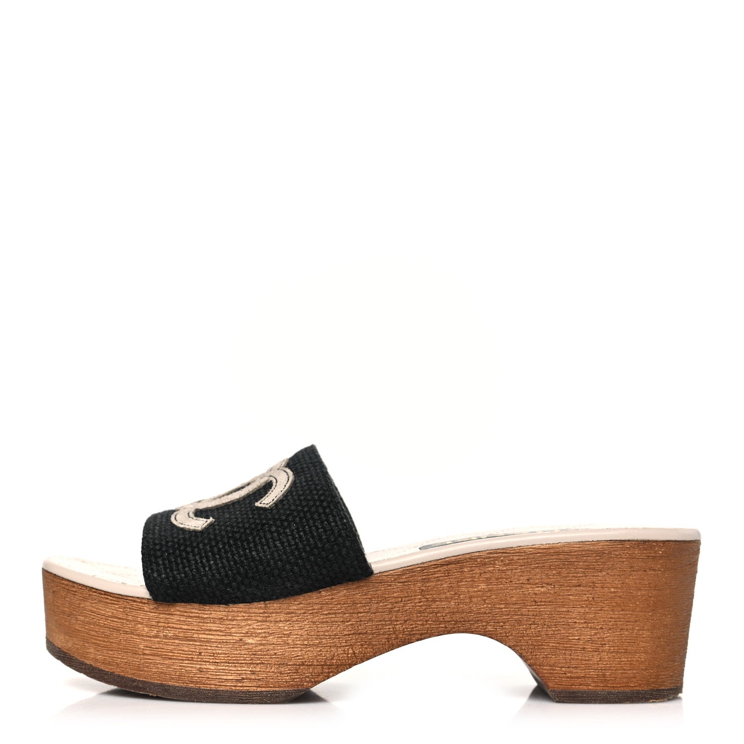 Chanel Fabric Suede Calfskin Wooden CC Clogs  36 Black Light Grey 1 of 9