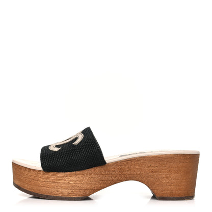 Chanel Fabric Suede Calfskin Wooden CC Clogs  36 Black Light Grey 1 of 9