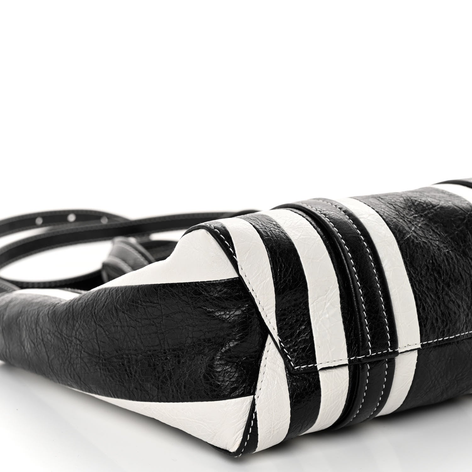 Balenciaga Agneau Arena Striped Patchwork Small Barbes East West Shopper Black White 8 of 9
