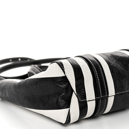 Balenciaga Agneau Arena Striped Patchwork Small Barbes East West Shopper Black White 8 of 9