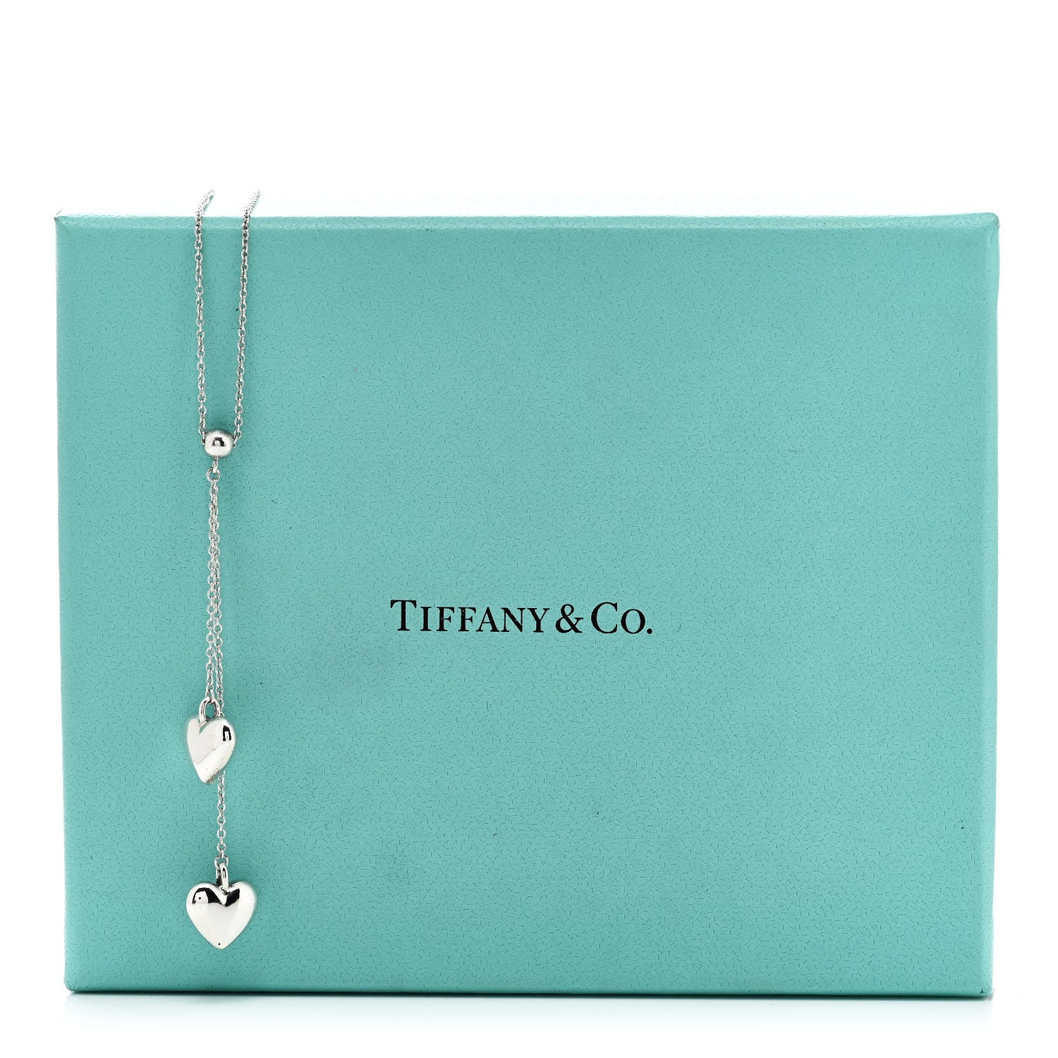 Tiffany Sterling Silver Double Heart Lariat Pendant Necklace 6 of 6
