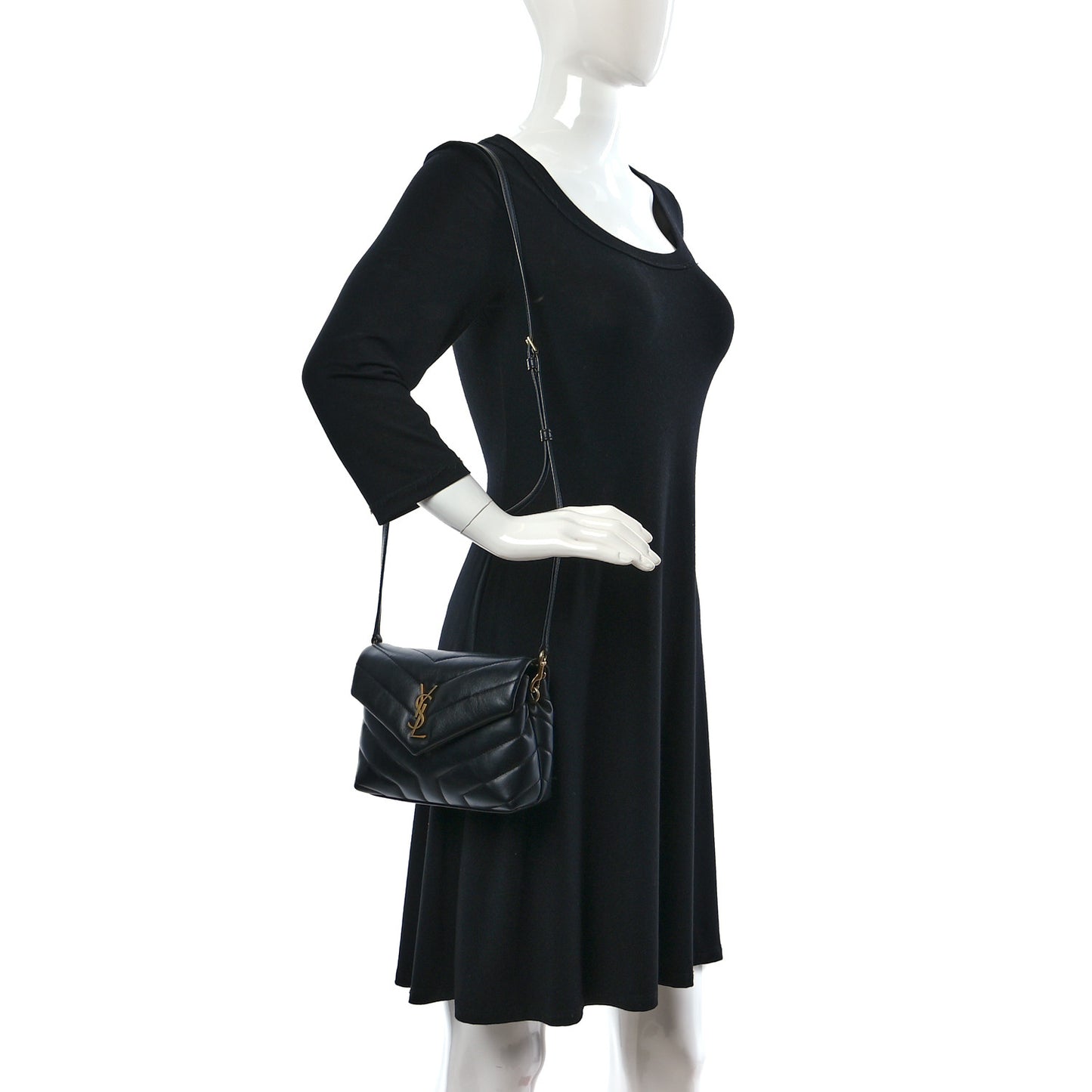 Calfskin Y Quilted Monogram Toy Loulou Crossbody Bag Black