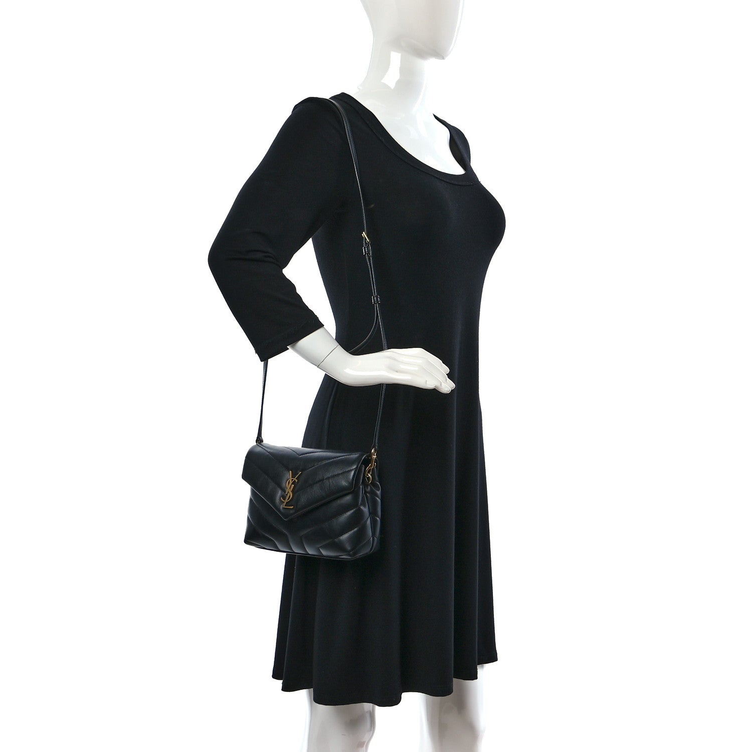 Saint Laurent Calfskin Y Quilted Monogram Toy Loulou Crossbody Bag Black 2 of 9