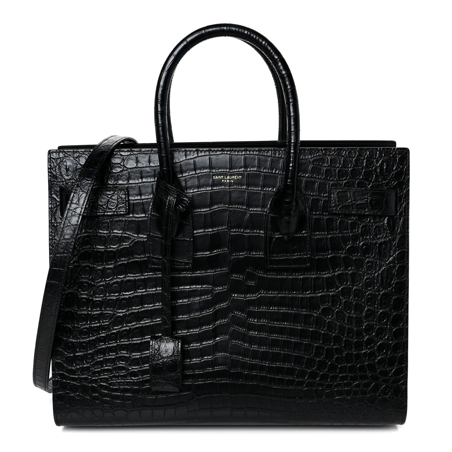 Calfskin Crocodile Embossed Small Sac de Jour Black
