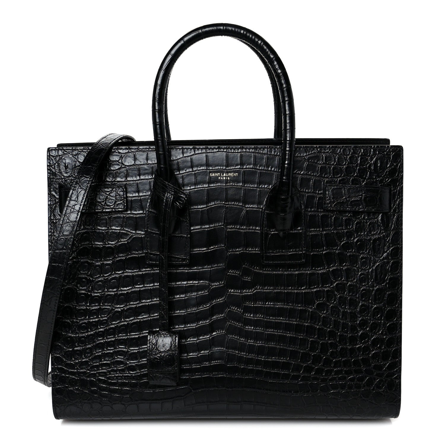 Saint Laurent Calfskin Crocodile Embossed Small Sac de Jour Black 1 of 10