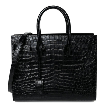 Saint Laurent Calfskin Crocodile Embossed Small Sac de Jour Black 1 of 10