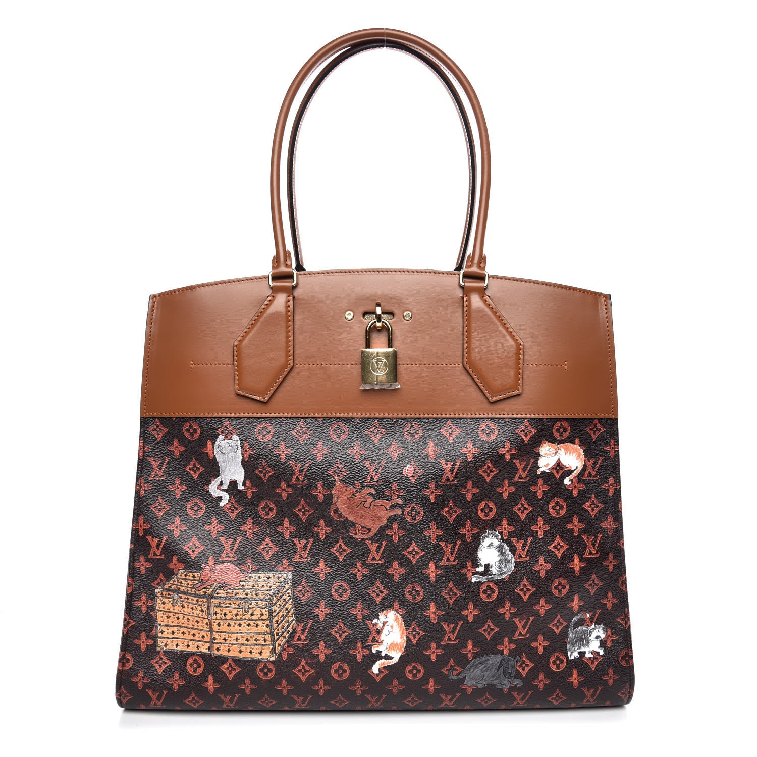 Louis Vuitton Calfskin Catogram City Steamer Cabas XXL Orange Marron 3 of 10