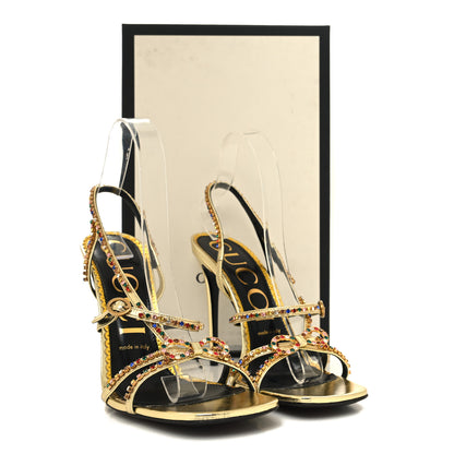 Gucci Metallic Nappa Crystal Embellished Carmen High Heel Sandals 39.5 Platino 8 of 8