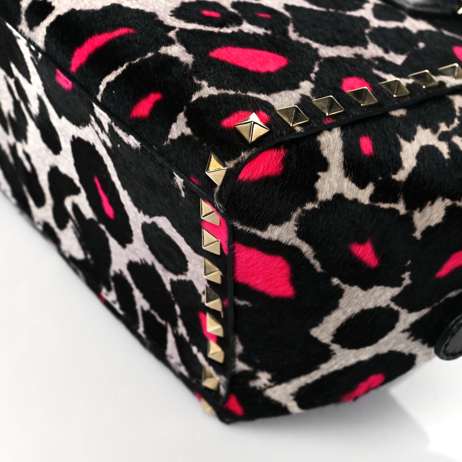 Valentino Garavani Calf Hair Leopard Print Small Rockstud Double Handle Tote Grey Pink 9 of 9