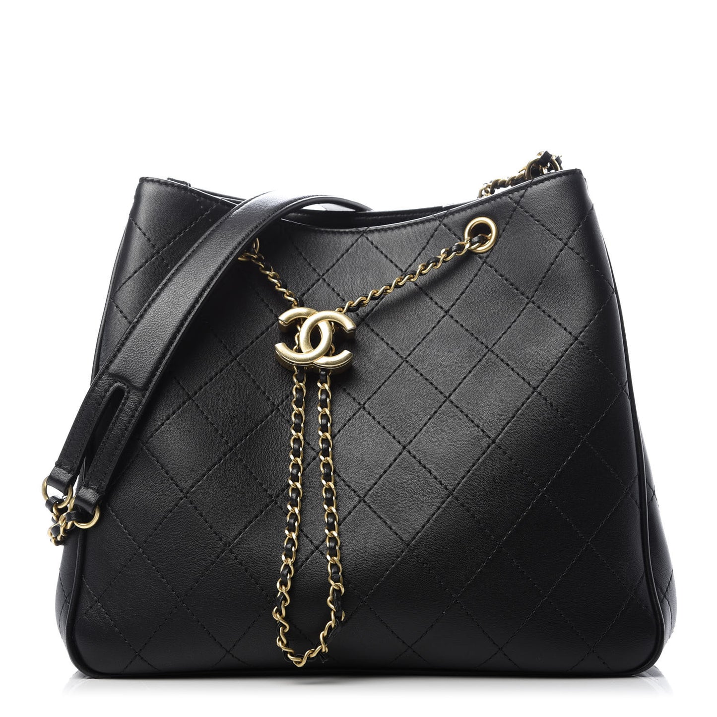 Calfskin Stitched Egyptian Amulet Drawstring Bag Black