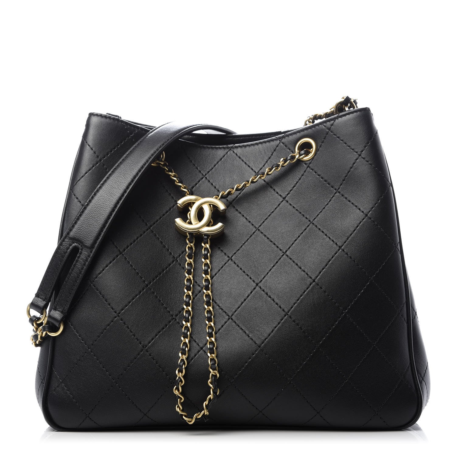 Chanel Calfskin Stitched Egyptian Amulet Drawstring Bag Black 1 of 9
