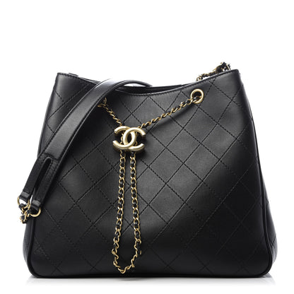 Chanel Calfskin Stitched Egyptian Amulet Drawstring Bag Black 1 of 9