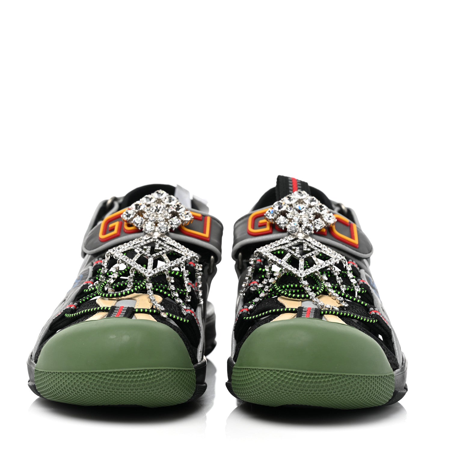 Gucci Mesh Fabric Tinsel Sport Sandals 38 Black Silver Green 2 of 7