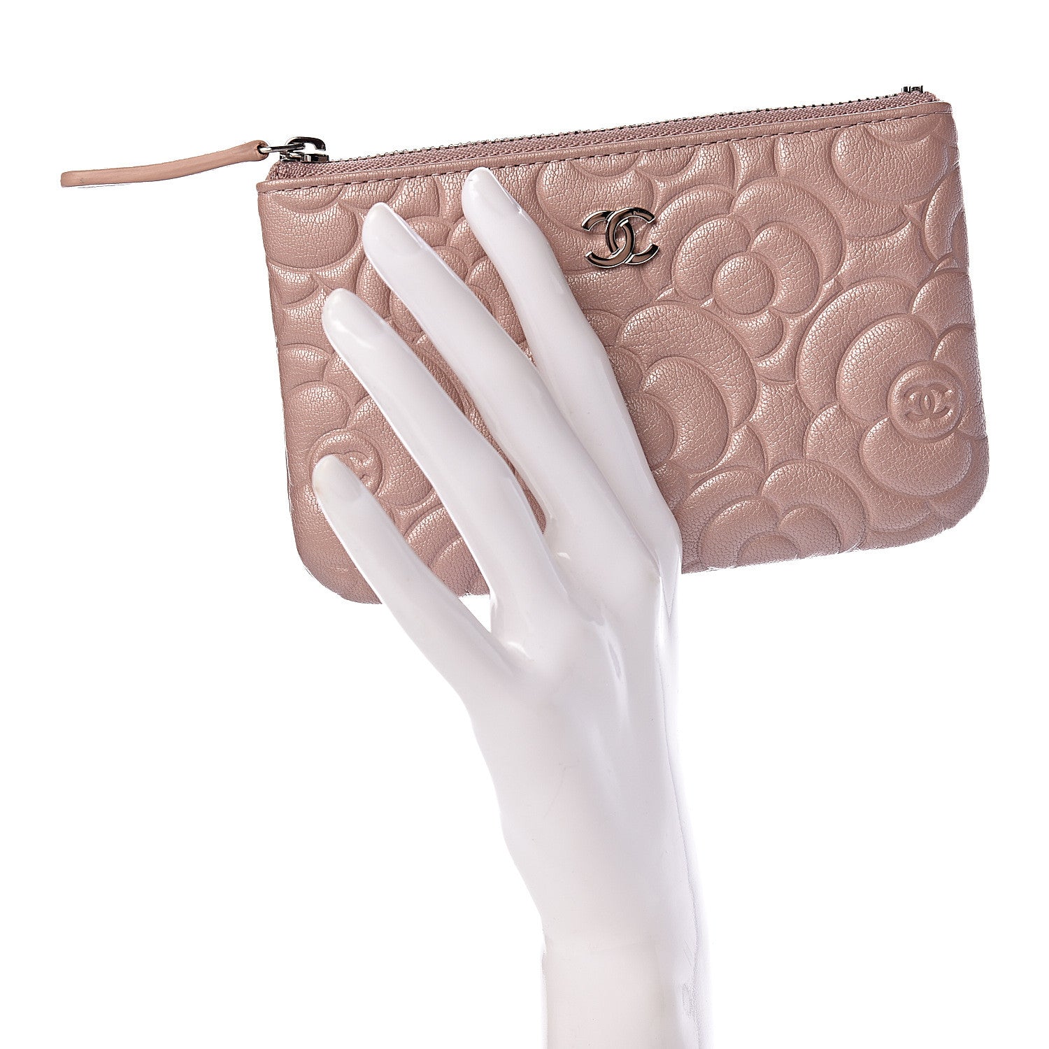 Chanel Goatskin Camellia Embossed Cosmetic Pouch Light Pink 2 of 9