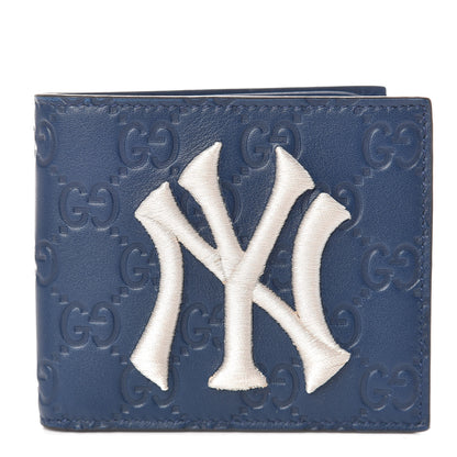 Gucci X MLB Guccissima Signature NY Yankees Embroidered Bi-Fold Wallet Royale Ivory 1 of 9