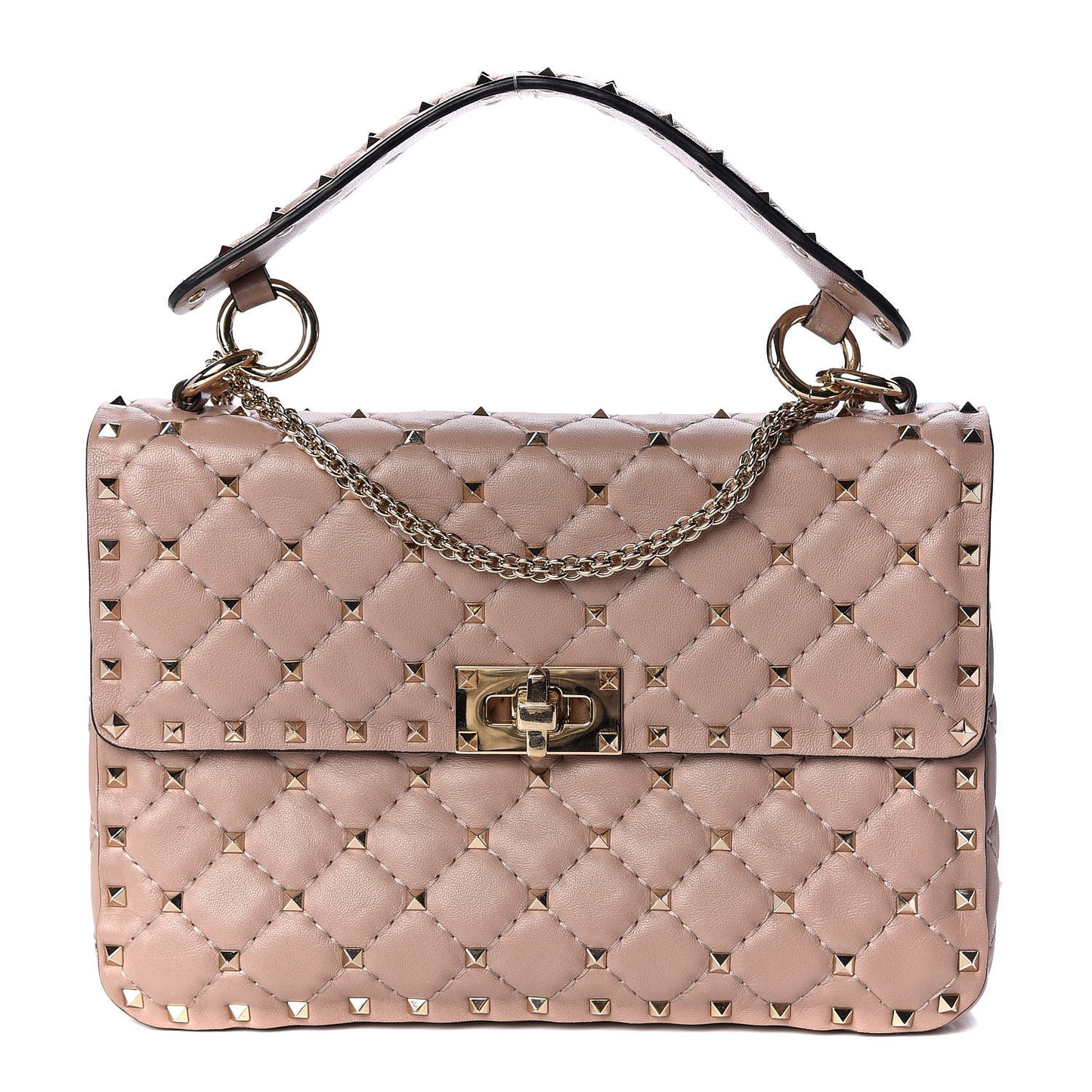 Lambskin Medium Rockstud Spike Shoulder Bag Poudre