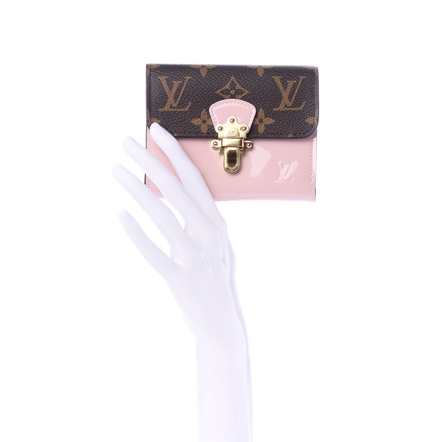 Patent Calfskin Monogram Cherrywood Compact Wallet Rose Ballerine