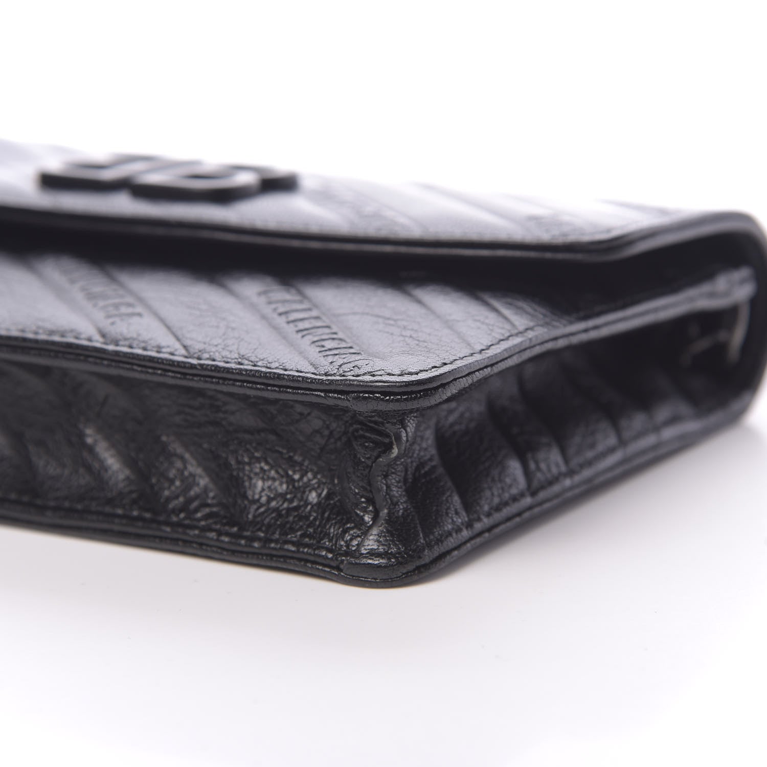 Balenciaga Shiny Goatskin Logo Embossed Monochrome BB Wallet On Chain Black 8 of 9