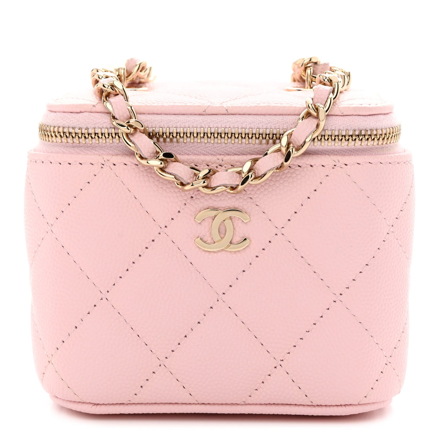 Caviar Quilted Mini Vanity Case With Chain Light Pink