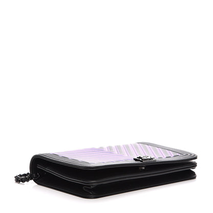 Chanel Calfskin Painted Chevron Embossed Boy Wallet On Chain WOC Black 4 of 11