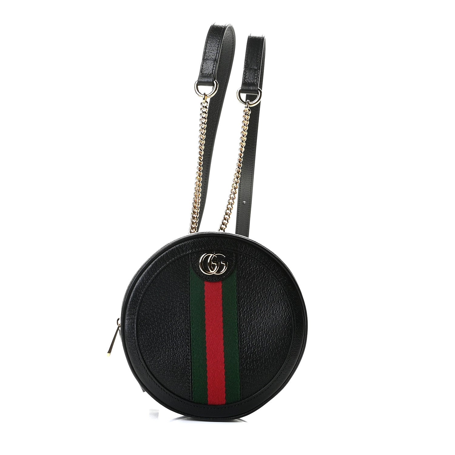 Gucci Grained Calfskin Web Mini Ophidia Round Backpack Black 1 of 9