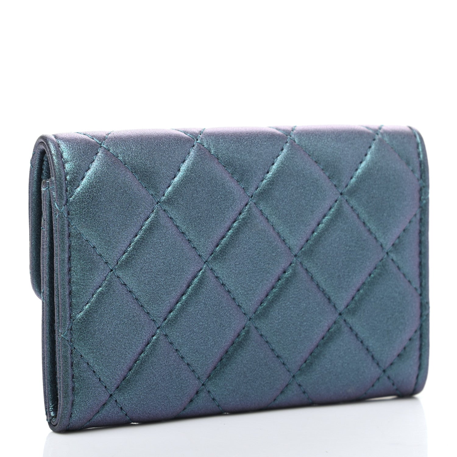 Chanel Iridescent Lambskin Quilted Flap Card Holder Turquoise 6 of 16