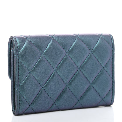 Chanel Iridescent Lambskin Quilted Flap Card Holder Turquoise 6 of 16