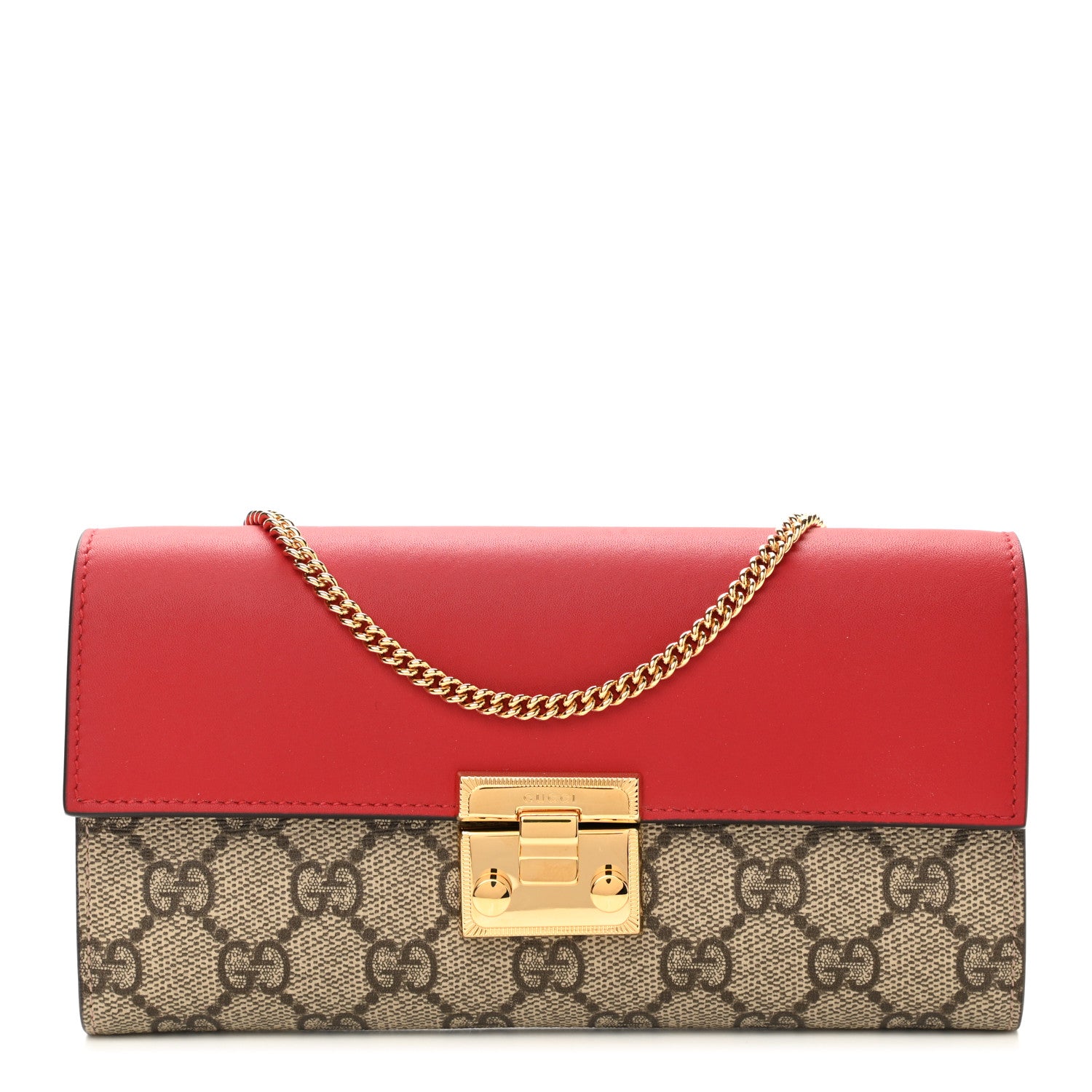 Gucci GG Supreme Monogram Moon Calfskin Padlock Continental Chain Wallet Beige Ebony Hibiscus Red New Rosette 1 of 11