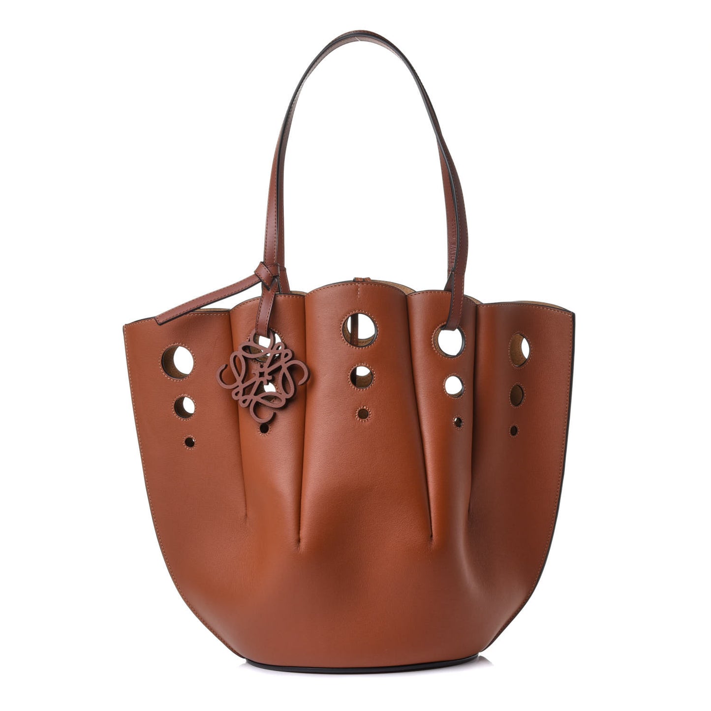 Calfskin Perforated Small Shell Tote Tan