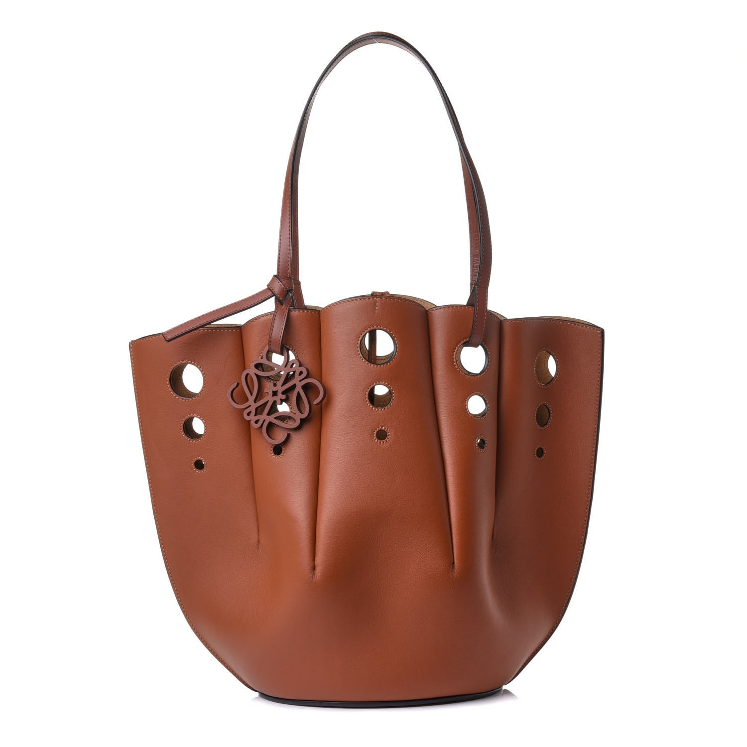Loewe Calfskin Perforated Small Shell Tote Tan 1 of 4