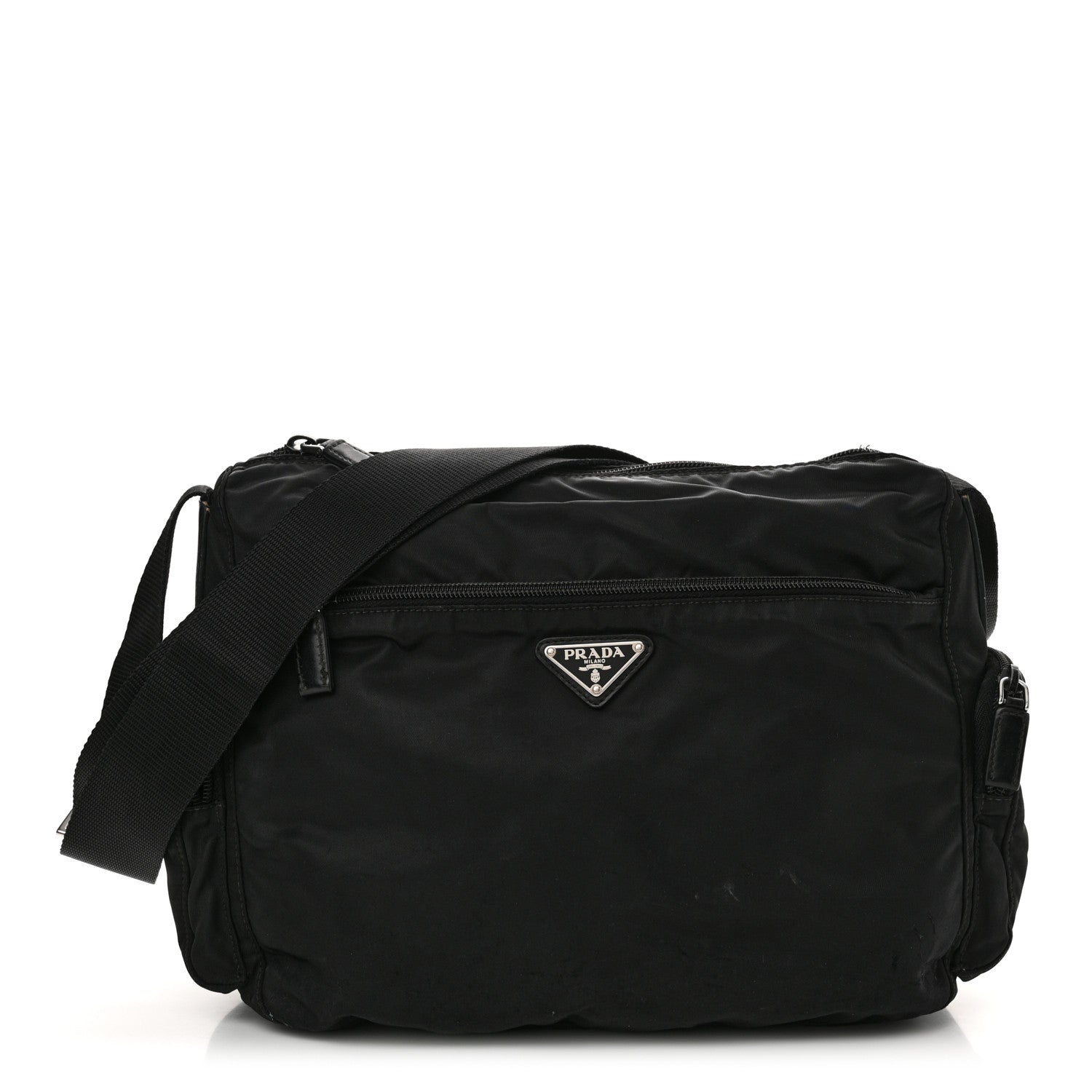 Prada Re-Nylon Vela Saffiano Pocket Double Zip Shoulder Bag Black 1 of 14