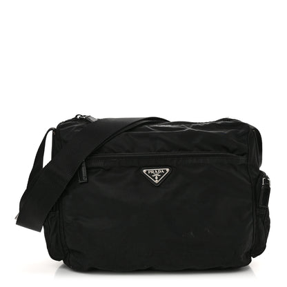 Prada Re-Nylon Vela Saffiano Pocket Double Zip Shoulder Bag Black 1 of 14