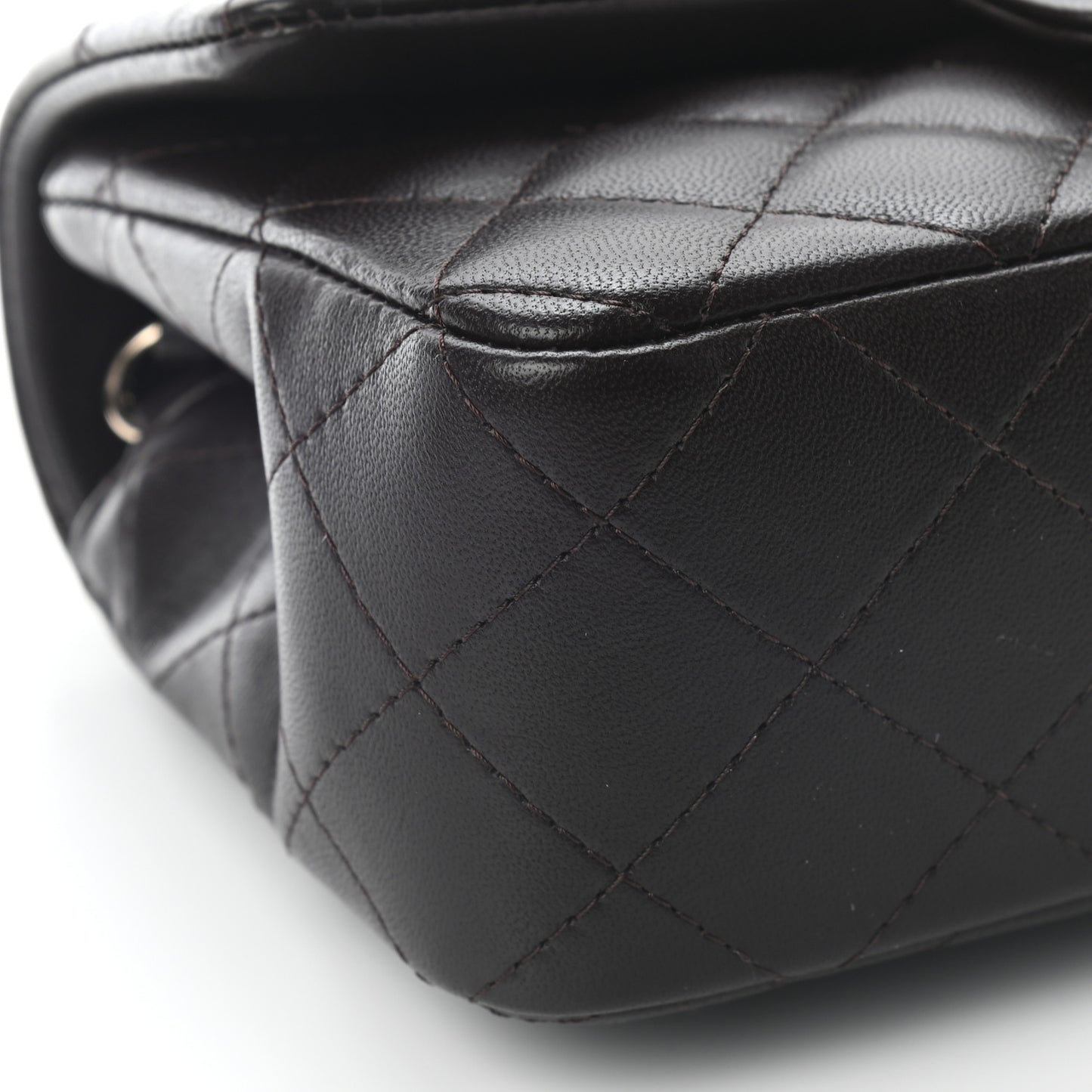 Lambskin Quilted Mini Rectangular Flap Dark Brown