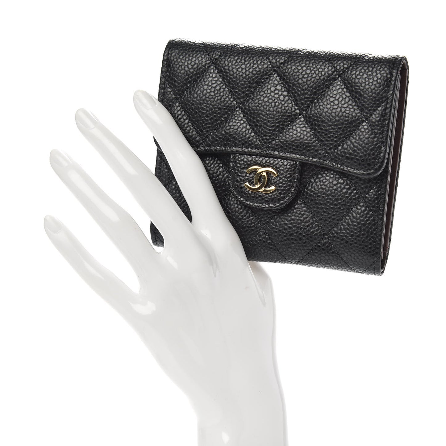 Caviar Quilted Compact Flap Wallet Black