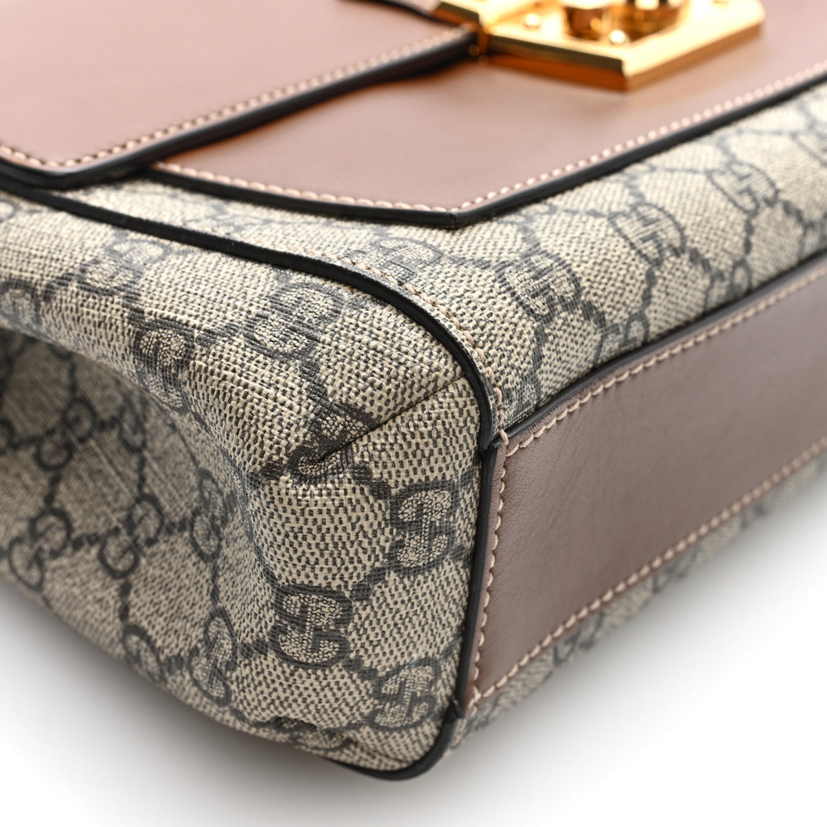GG Supreme Monogram Calfskin Padlock Slip Pocket Shoulder Bag Beige Cuir