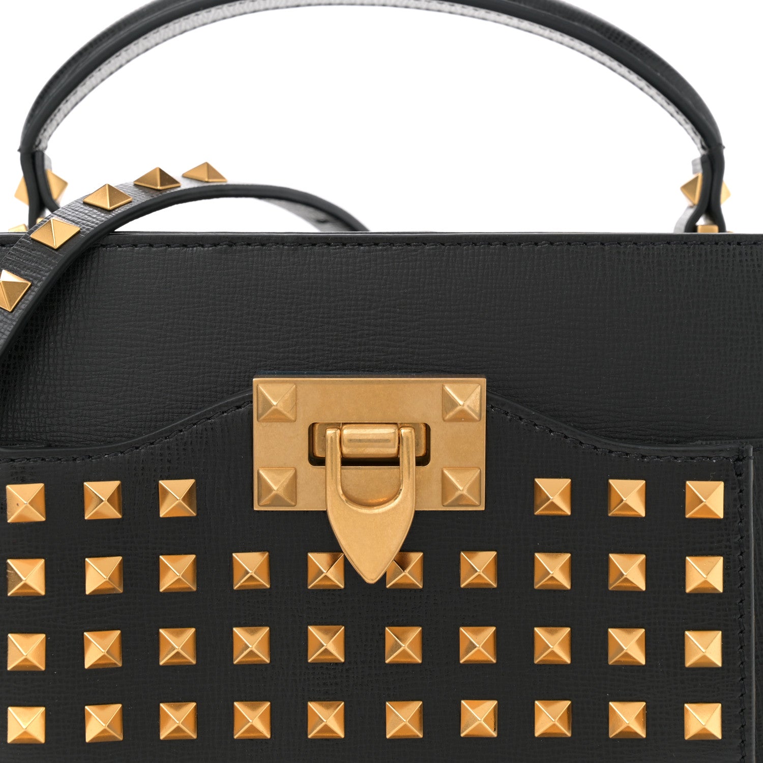 Valentino Garavani Grainy Calfskin Small Rockstud Allover Alcove Top Handle Tote Bag Black 7 of 9