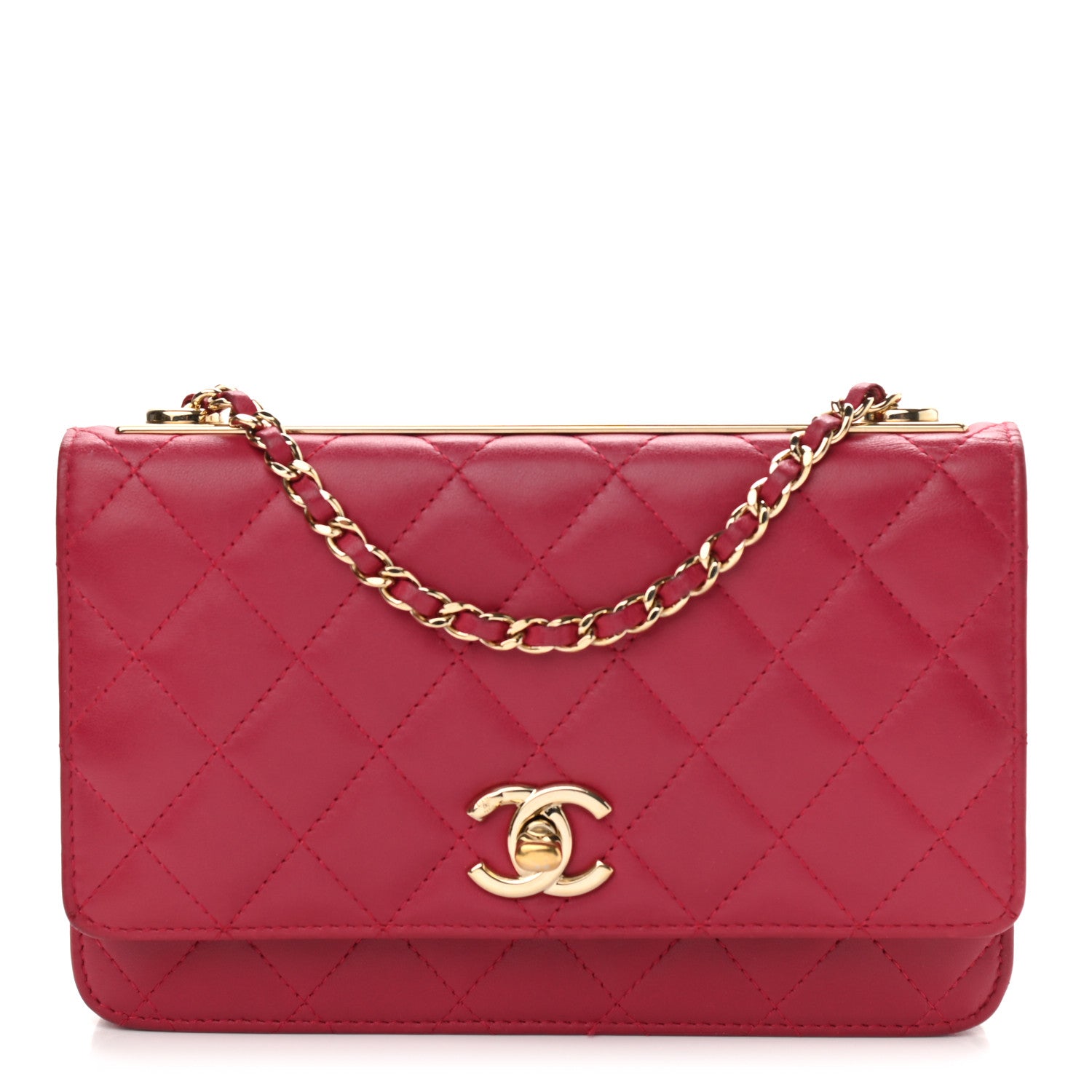 Chanel Lambskin Quilted Trendy CC Wallet On Chain WOC Dark Pink 1 of 12