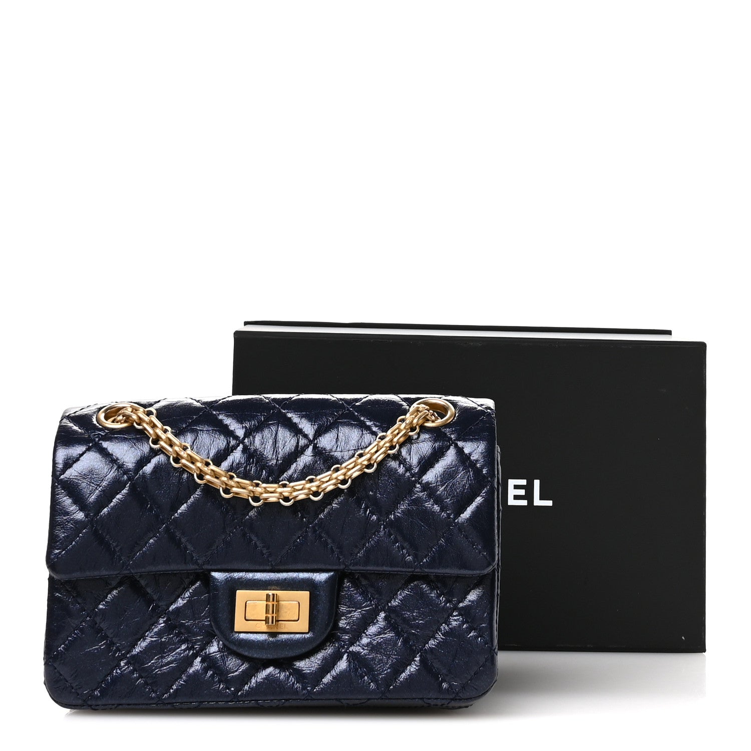 Chanel Iridescent Aged Calfskin Quilted 2.55 Reissue Mini Flap Navy 11 of 11