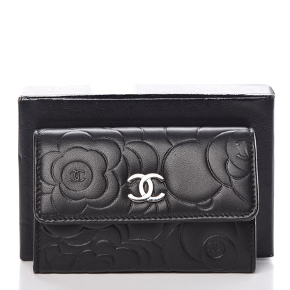 Chanel Lambskin Camellia Embossed Card Holder Wallet Black 11 of 11