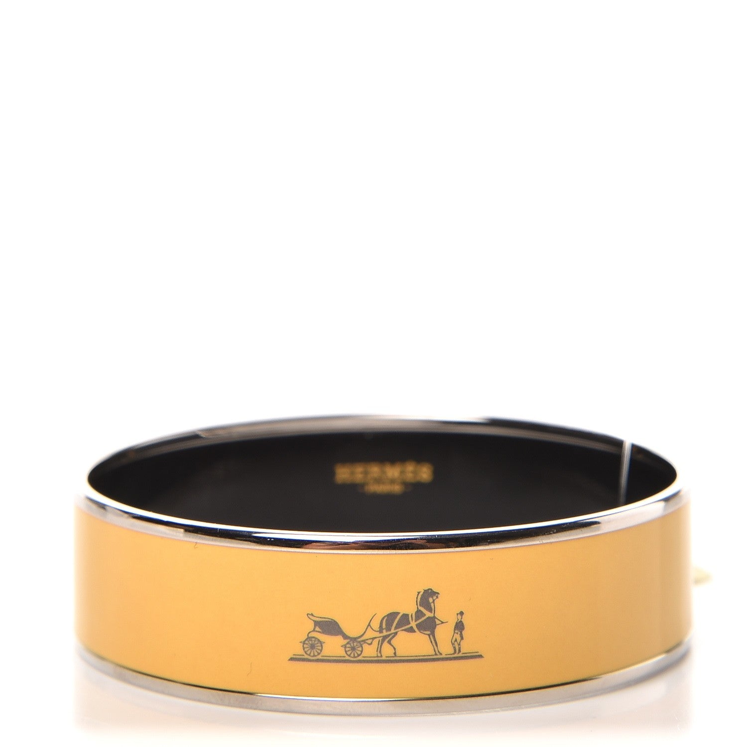 Hermes Enamel Printed Wide Caleche Bracelet 70 Jaune De Mars 1 of 5