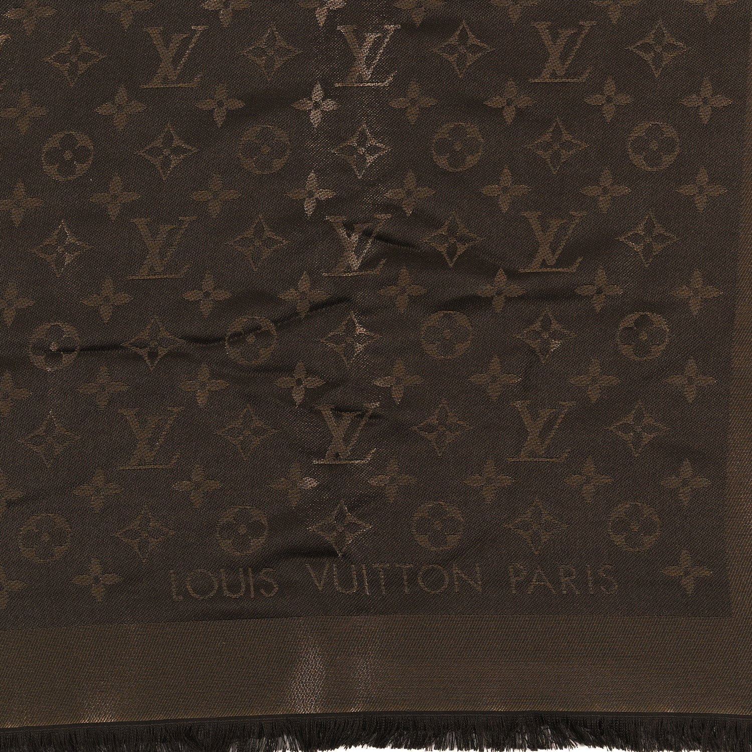 Louis Vuitton LOUIS VUITTON Silk Lurex Wool Monogram Shine Shawl Marron 2 of 3