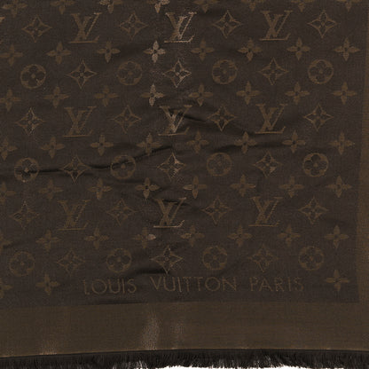 Louis Vuitton LOUIS VUITTON Silk Lurex Wool Monogram Shine Shawl Marron 2 of 3