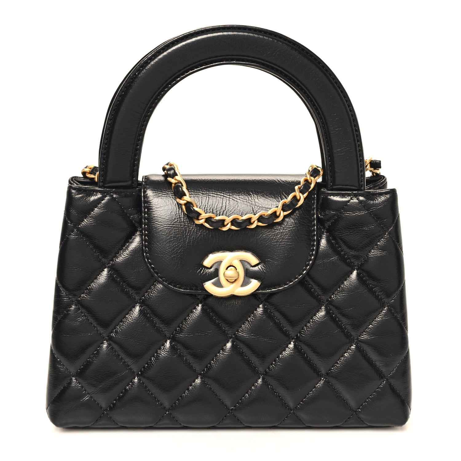 Chanel Shiny Aged Calfskin Quilted Nano Kelly Shopper Black 1 of 11