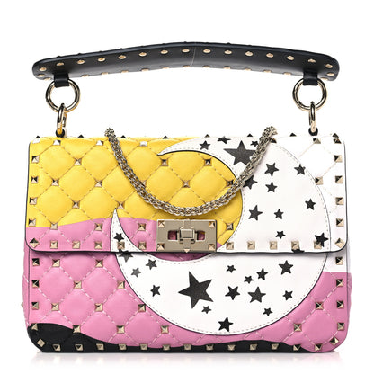 Valentino Garavani Lambskin Medium Moon And Stars Rockstud Spike Shoulder Bag White Yellow Pink 1 of 9