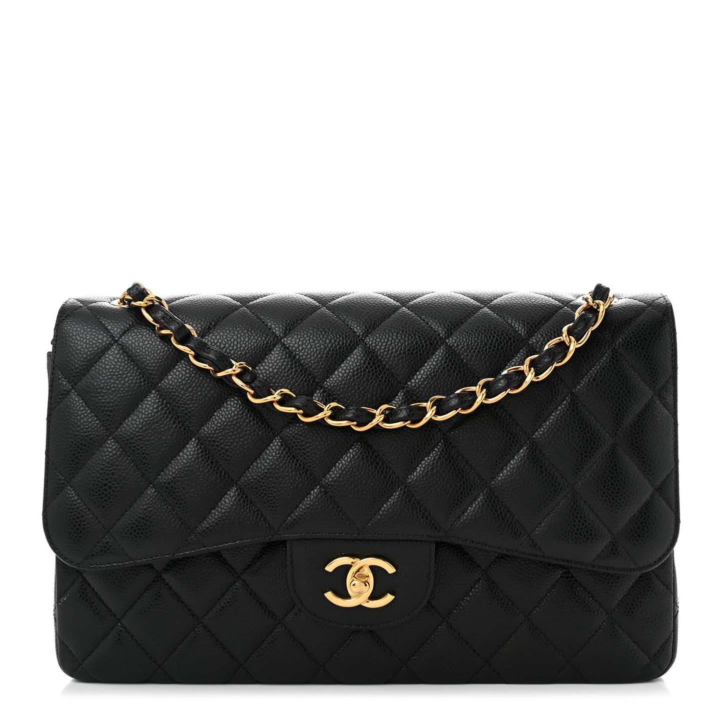 Caviar Quilted Jumbo Double Flap Black