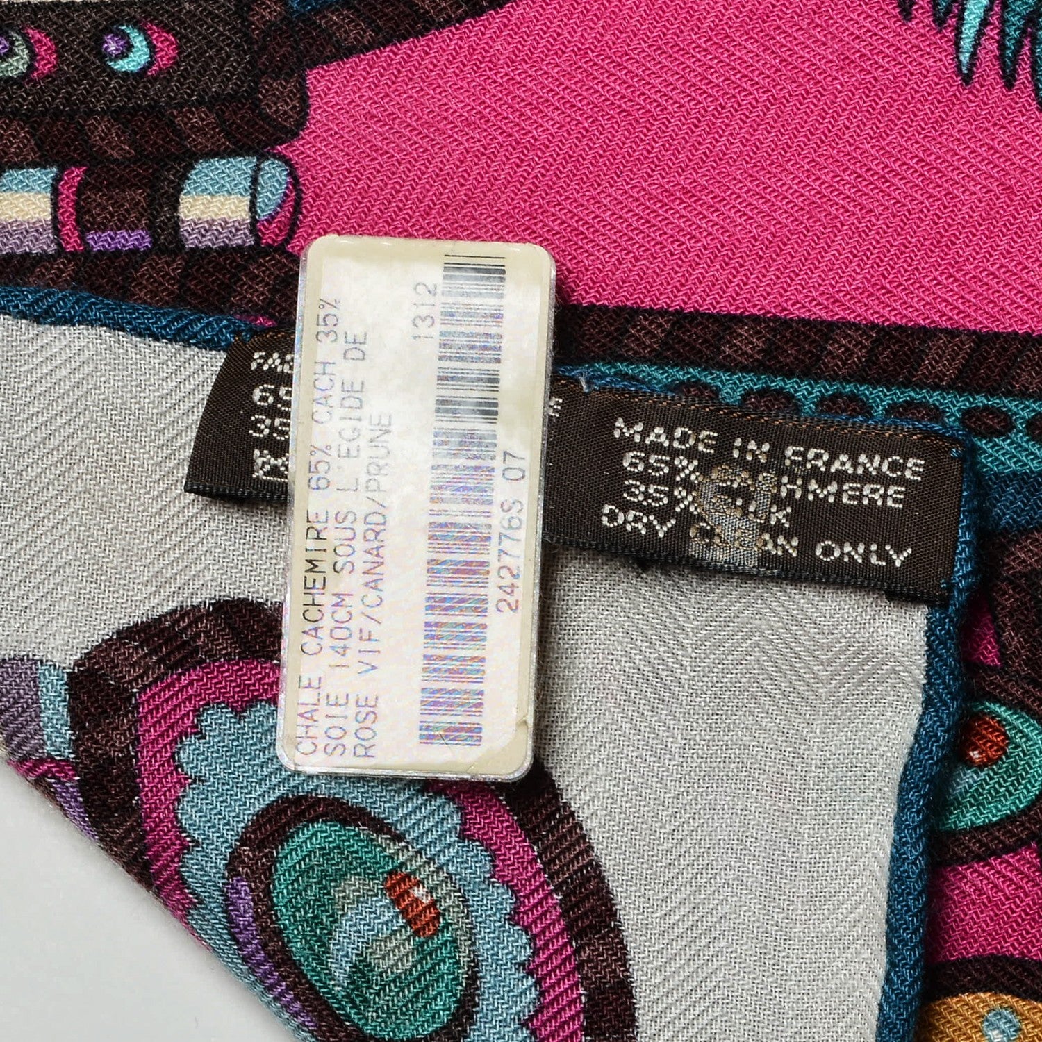 Hermes Cashmere Silk Sous L'Egide De Mars Shawl 140 Rose Vif Canard Prune 3 of 4