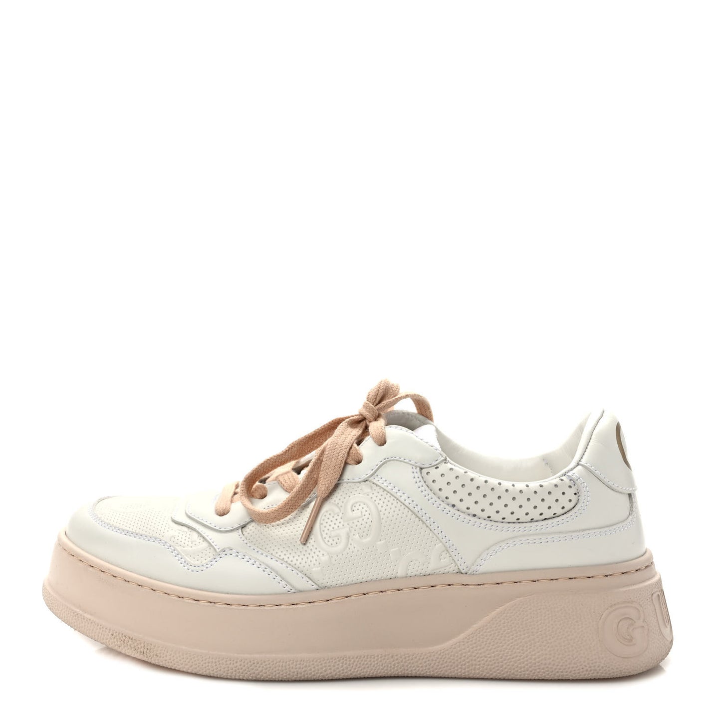 Calfskin GG Tennis Embossed Womens Platform 55mm Sneakers 39 White
