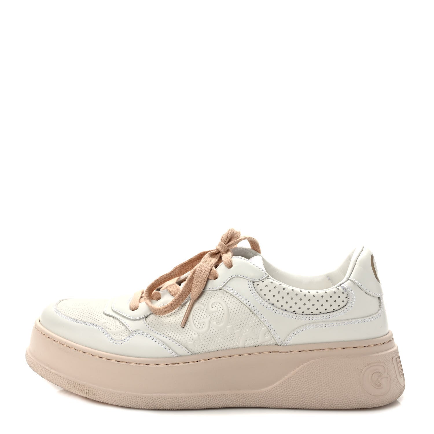 Gucci Calfskin GG Tennis Embossed Womens Platform 55mm Sneakers 39 White 1 of 9