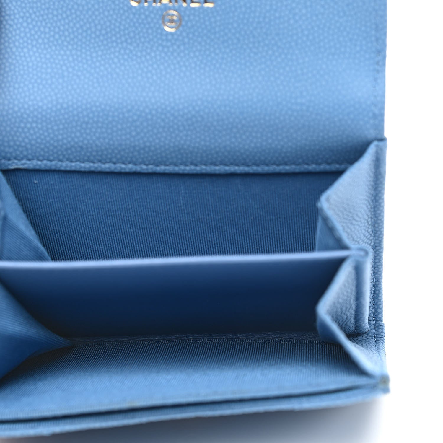 Chanel Caviar Flat Chevron Quilted Flap Card Holder Wallet Light Blue 5 of 9